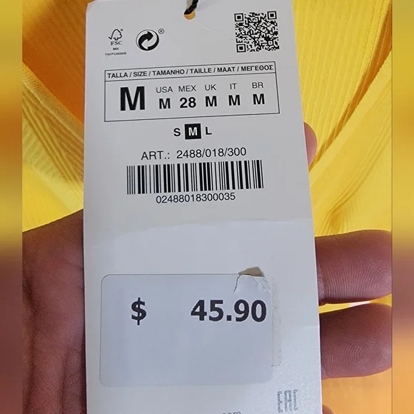 Zara Vibrant Yellow Long Sleeve Bodycon Ribbed Knit Mini Dress SIZE M. - Picture 9 of 10